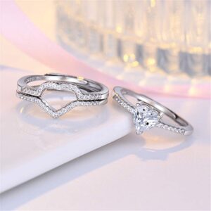 Uloveido 3pcs Set Womens Adjustable Heart CZ Wedding Bands Engagement Ring Enhancer Bridal Rings Platinum Plated Y1117