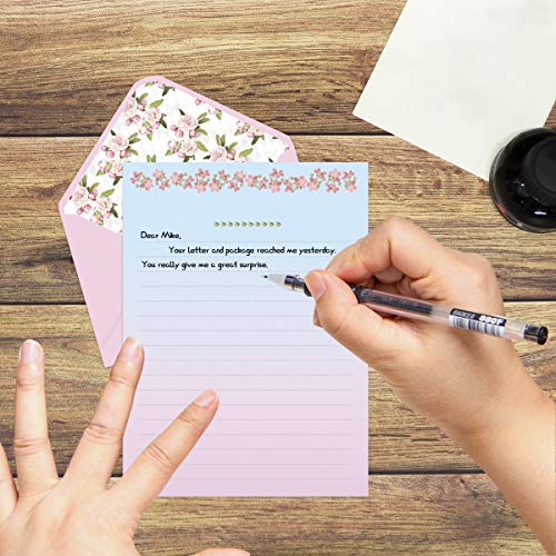 Cute Floral Stationery Paper (48 PCS) 7.1 x 5.2" Lined Matching Envelopes (24 PCS) Double Sided for Invites