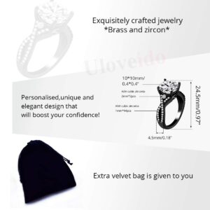 T Brand Black Infinity Rings for Women Best Friends, Big Cubic Zirconia Solitaire Accented Anniversary Rings for Her (Size 8)