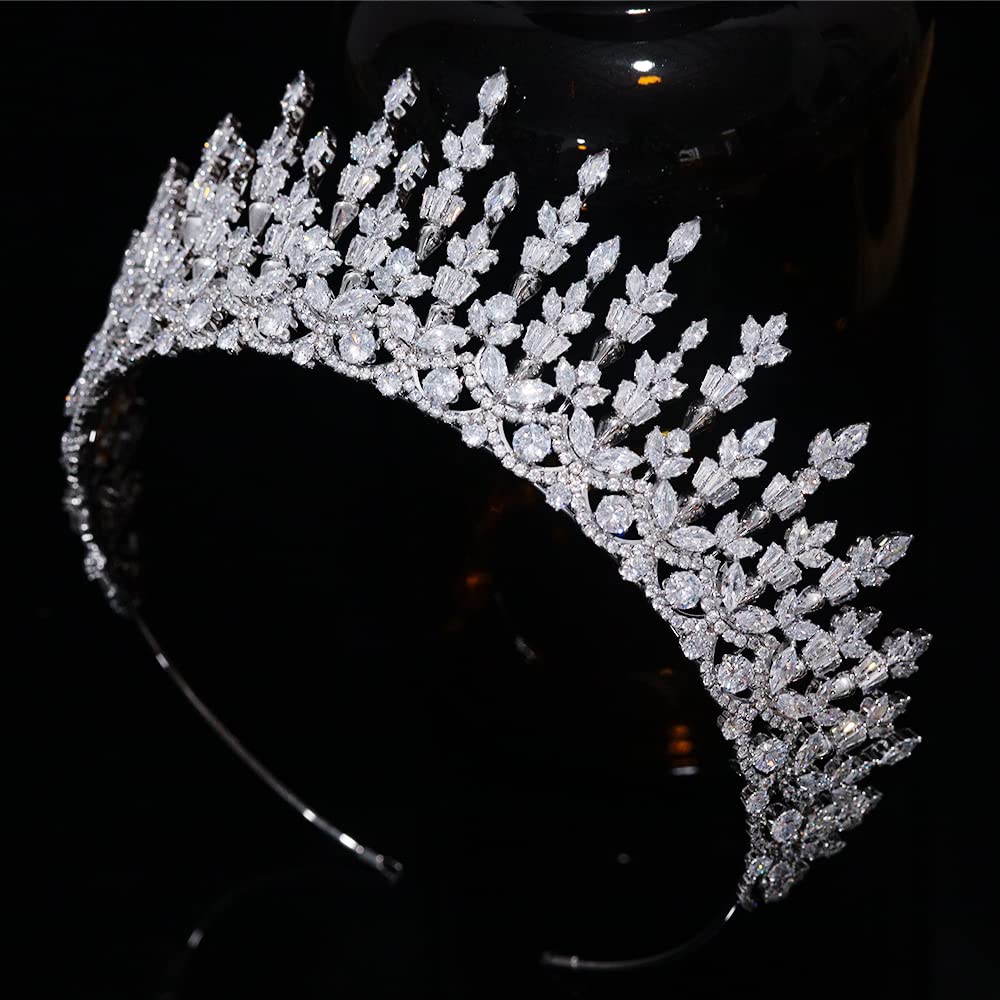 Jorsnovs Cubic Zirconia Bridal Crowns for Women Silver Wedding Tiaras CZ Princess Birthday Party Headpieces Zircon Hairbands