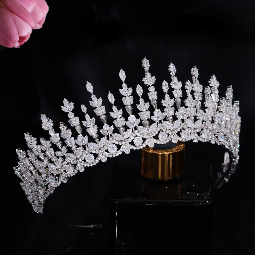 Jorsnovs Cubic Zirconia Bridal Crowns for Women Silver Wedding Tiaras CZ Princess Birthday Party Headpieces Zircon Hairbands