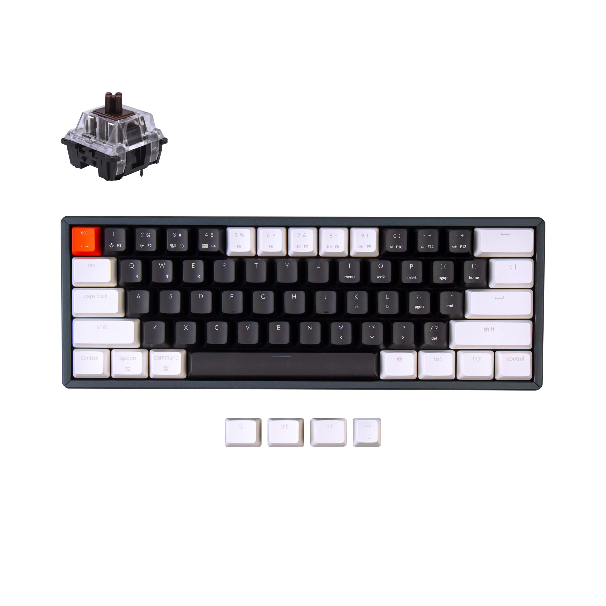 Keychron K12 60% Layout Hot-swappable Bluetooth Wireless/USB Wired Mechanical Gaming Keyboard with Keychron Mechanical Brown Switch Aluminum Frame, Compact 61-Key Computer Keyboard for Mac Windows