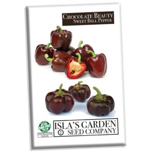 chocolate beauty sweet bell pepper seeds for planting, 20+ heirloom seeds per packet, (isla's garden seeds), non gmo seeds, botanical name: capsicum annuum, great home garden gift