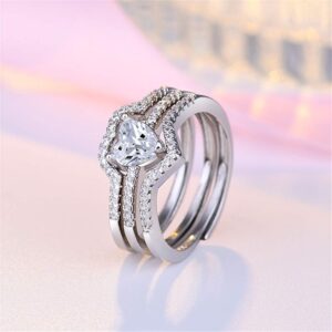 Uloveido 3pcs Set Womens Adjustable Heart CZ Wedding Bands Engagement Ring Enhancer Bridal Rings Platinum Plated Y1117