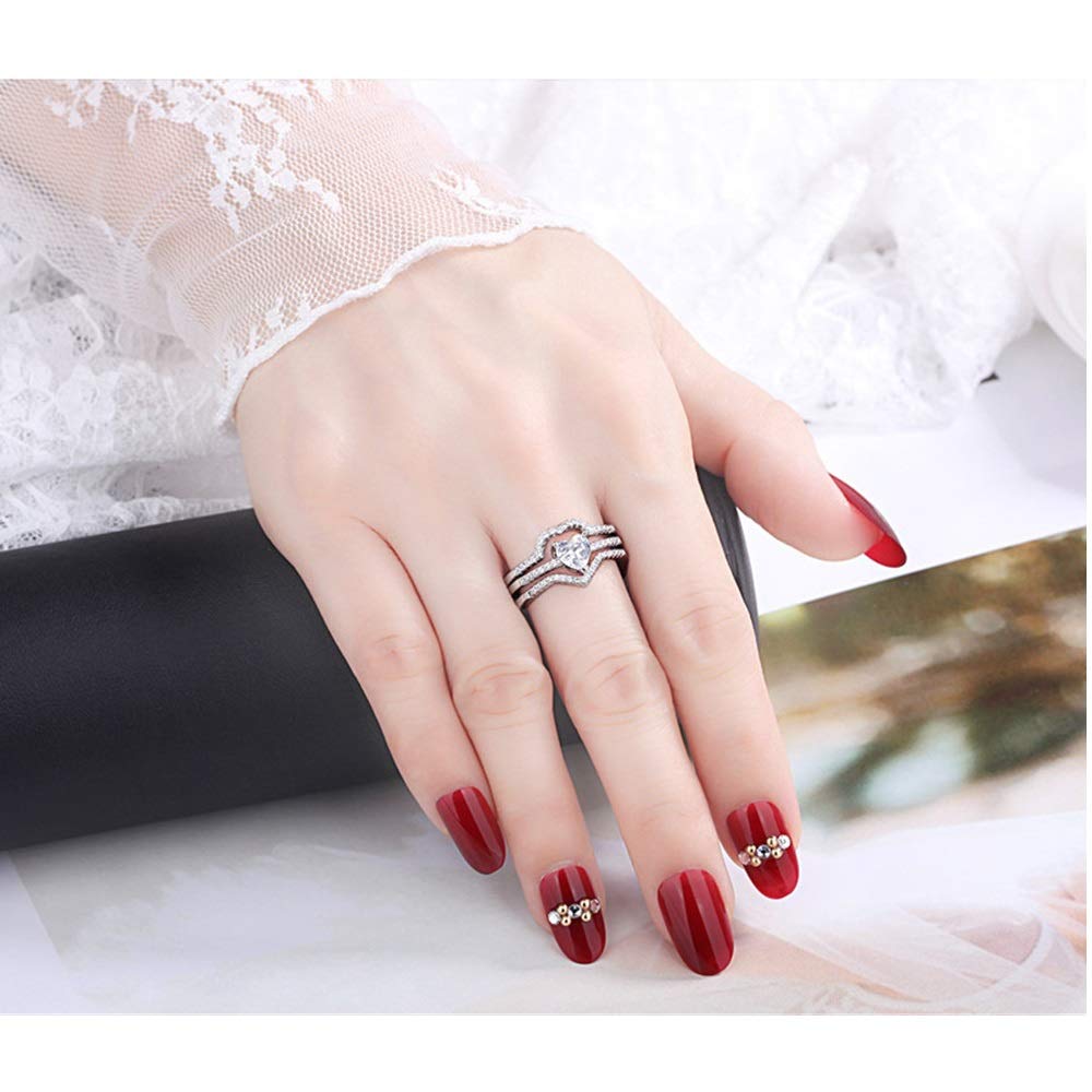 Uloveido 3pcs Set Womens Adjustable Heart CZ Wedding Bands Engagement Ring Enhancer Bridal Rings Platinum Plated Y1117