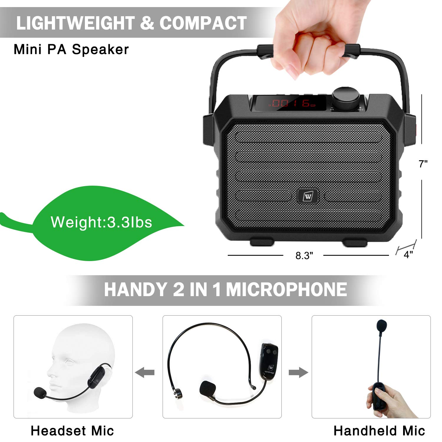 30W Voice Amplifier Wireless Microphone and Speaker Set Portable Handheld Mini Pa System for Teachers, Classroom, Rechargeable Bluetooth 5.0 Pa Speaker Supports Echo, FM, Recording, AUX, TF Card, USB