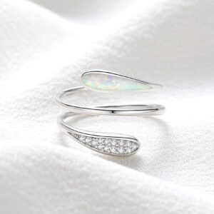 VIKI LYNN 925 Sterling Silver Opal Helix Stacking Rings with Cubic Zirconia Spiral Rings for Women