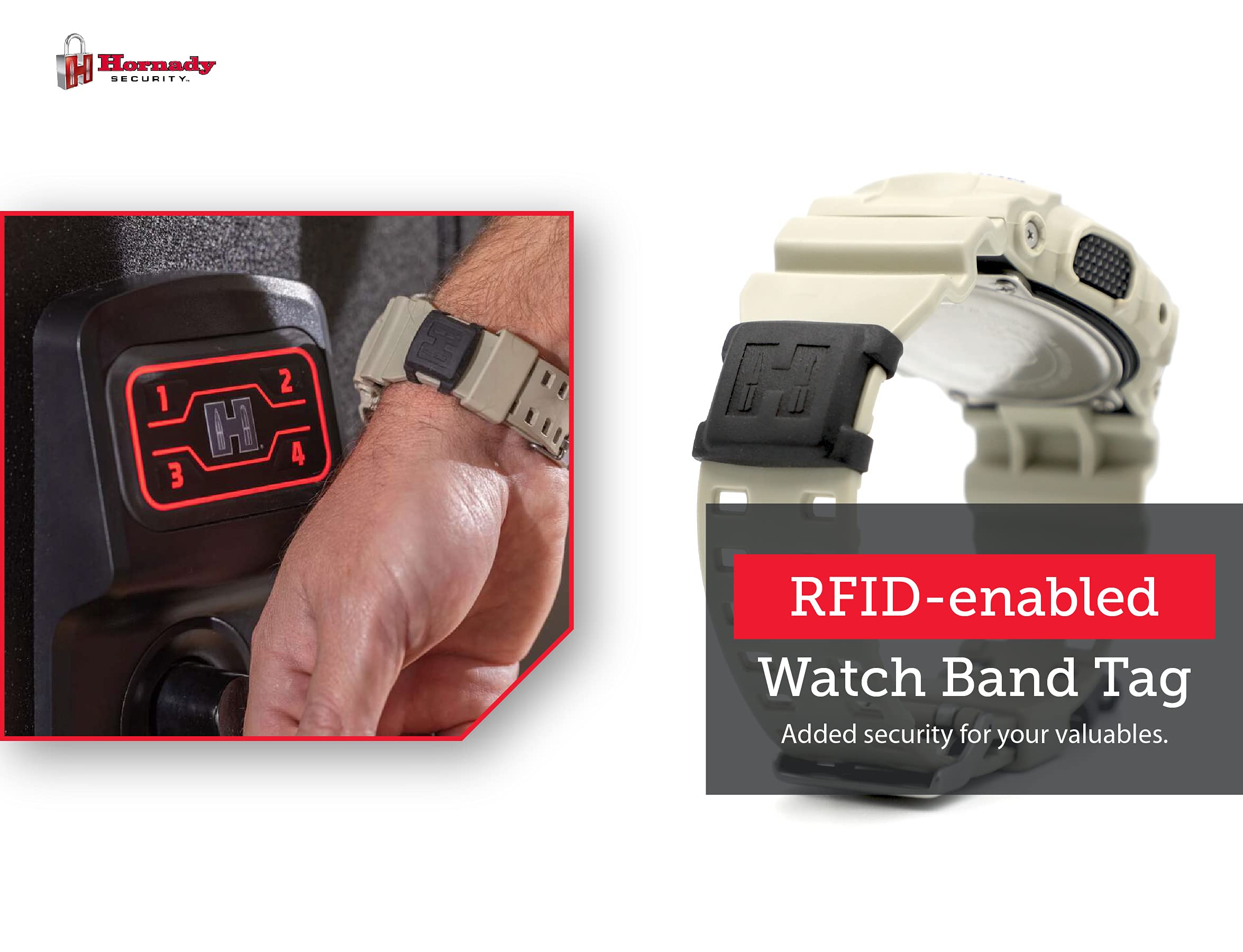 Hornady RFiD Watch Band Tag - Universal RFID Tag Attaches to your Watch Band, Opens Your RFID Safe - Keep Your Safe Key Accessible, Slips Onto Your Watch Band - Black Logo