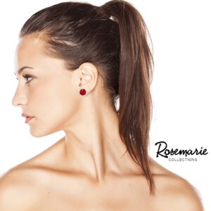 Rosemarie & Jubalee Women's Timeless Classic Statement Clip On Earrings Made With Swarovski Crystals (15mm, Light Siam Red Silver Tone)