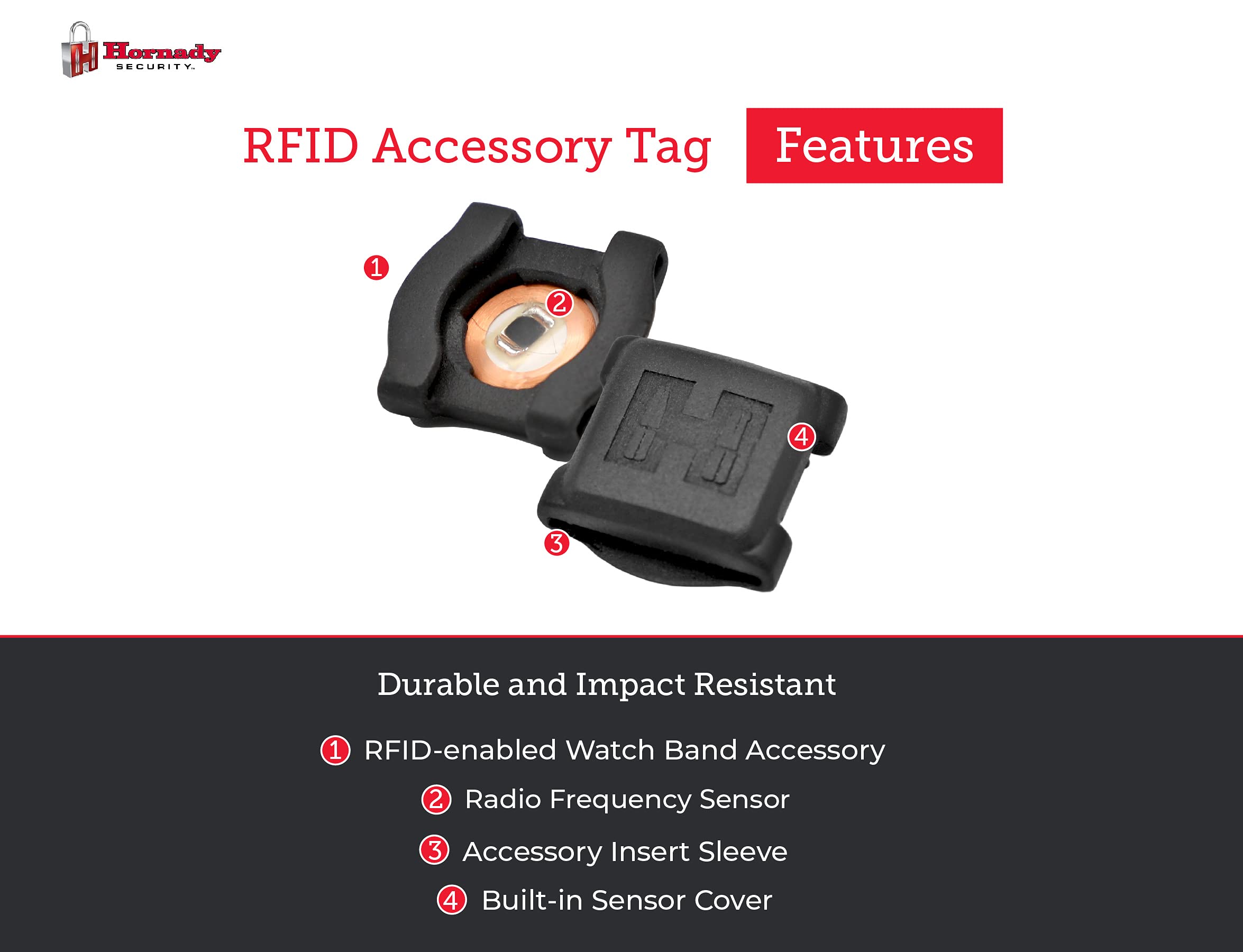 Hornady RFiD Watch Band Tag - Universal RFID Tag Attaches to your Watch Band, Opens Your RFID Safe - Keep Your Safe Key Accessible, Slips Onto Your Watch Band - Black Logo