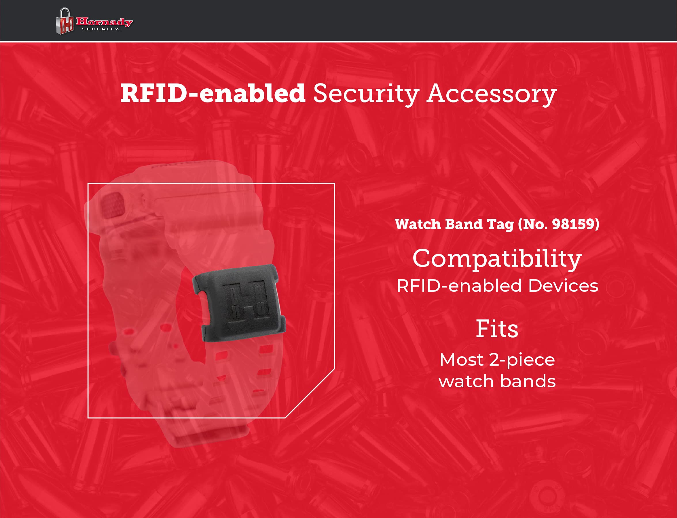 Hornady RFiD Watch Band Tag - Universal RFID Tag Attaches to your Watch Band, Opens Your RFID Safe - Keep Your Safe Key Accessible, Slips Onto Your Watch Band - Black Logo