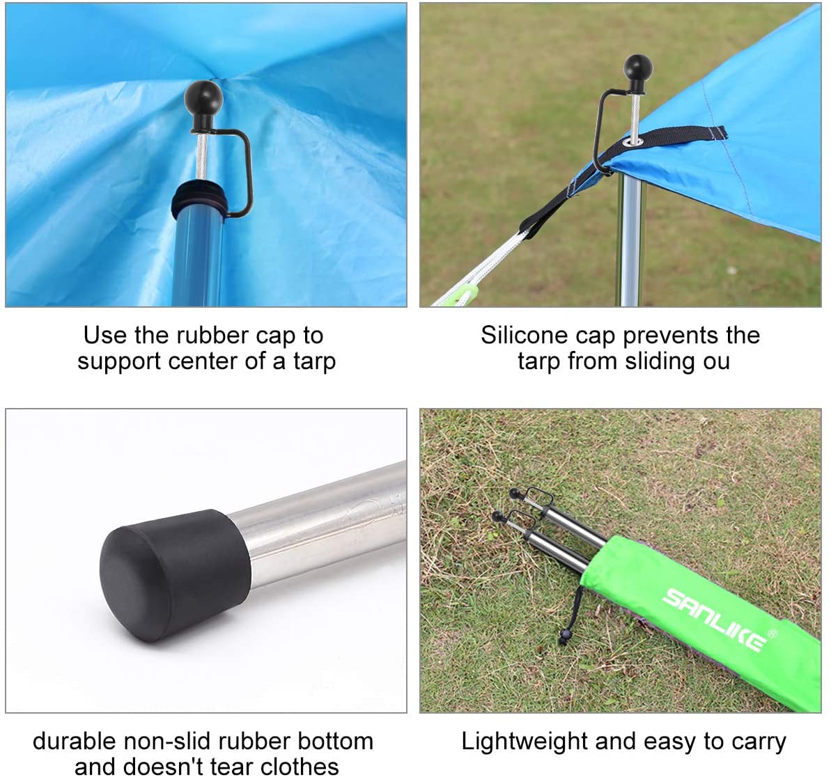 SANLIKE Tarp Poles Adjustable Tent Poles for Tarps Thickened Heavy Duty for Outdoor Canopy Shelter Awning Replacement 12pc Rods- 95in Set of 2 Canopy Poles