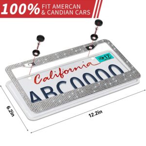 OKLPF Bling License Plate Frame for Women, white Sparkly Stainless Steel License Plate Frames| Over 1200 pcs 14 Facets Bedazzled Clear Glass Rhinestone Crystals w/Free Glitter Diamond BOX, 1 Pcs