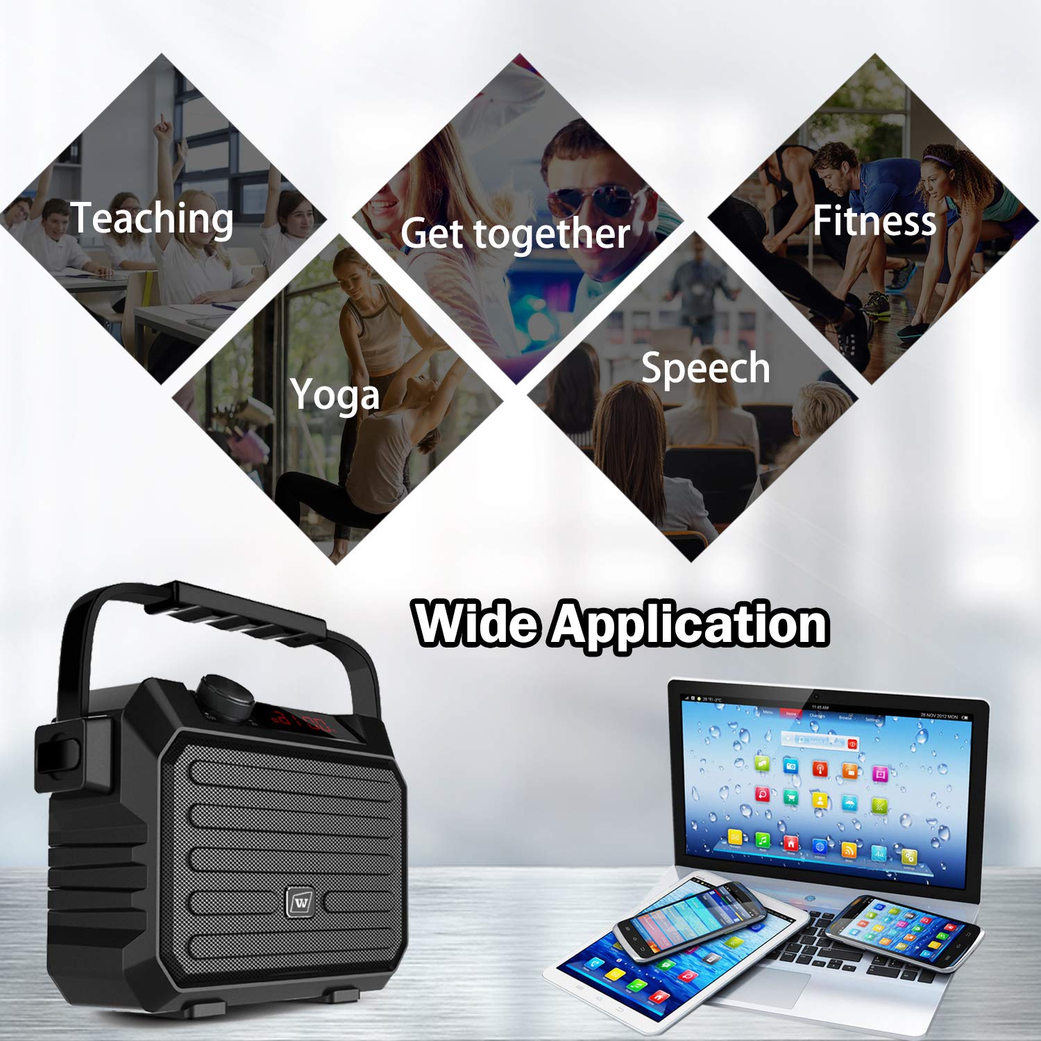 30W Voice Amplifier Wireless Microphone and Speaker Set Portable Handheld Mini Pa System for Teachers, Classroom, Rechargeable Bluetooth 5.0 Pa Speaker Supports Echo, FM, Recording, AUX, TF Card, USB