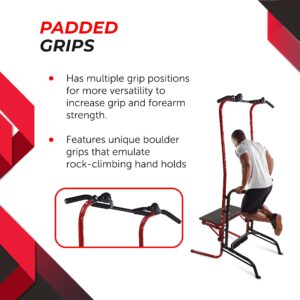 Stamina Power Tower w/Smart Workout App - Pull Up Bar Dip Station for Home Gym Strength Training Workout Equipment, Red/Black