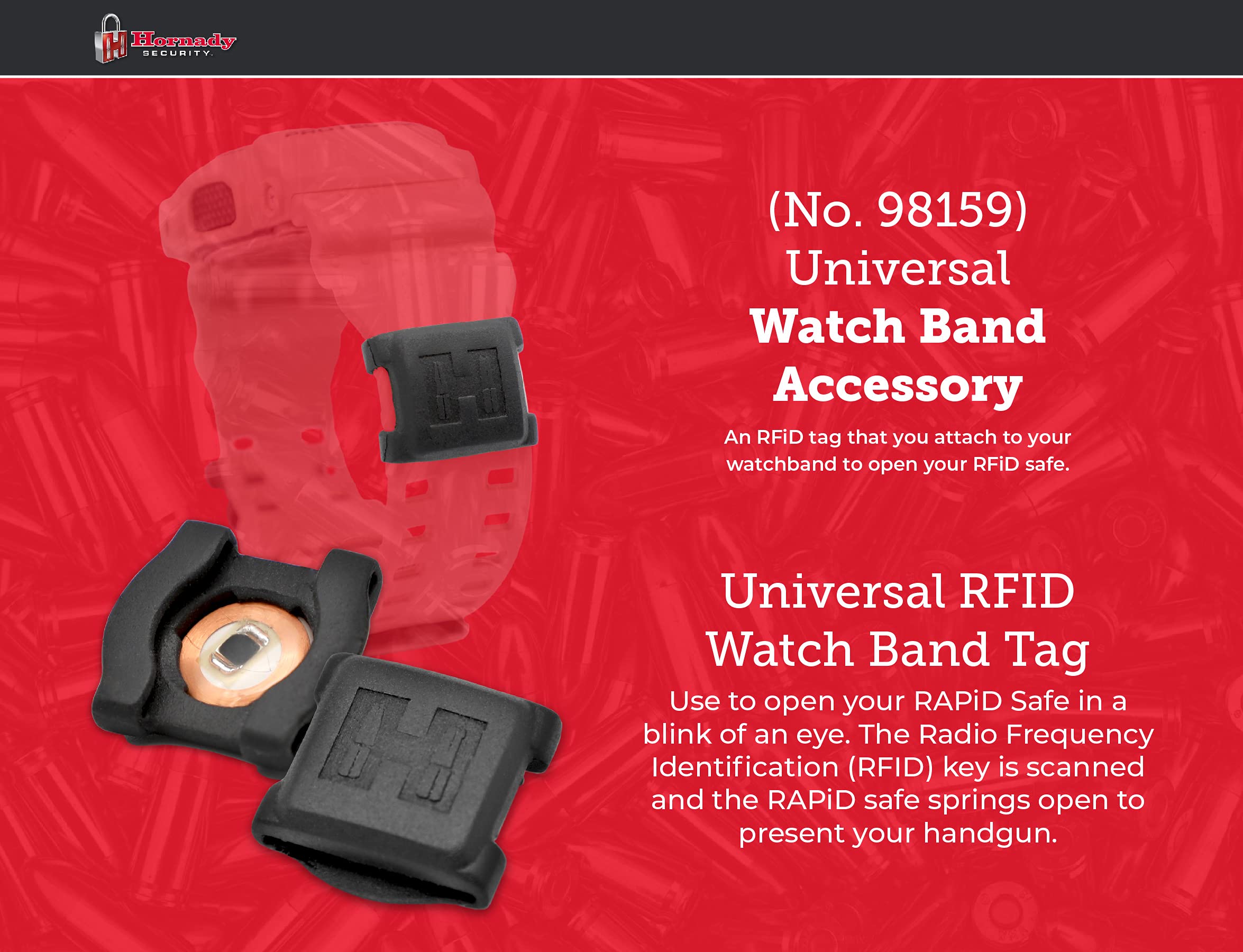 Hornady RFiD Watch Band Tag - Universal RFID Tag Attaches to your Watch Band, Opens Your RFID Safe - Keep Your Safe Key Accessible, Slips Onto Your Watch Band - Black Logo