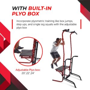 Stamina Power Tower w/Smart Workout App - Pull Up Bar Dip Station for Home Gym Strength Training Workout Equipment, Red/Black