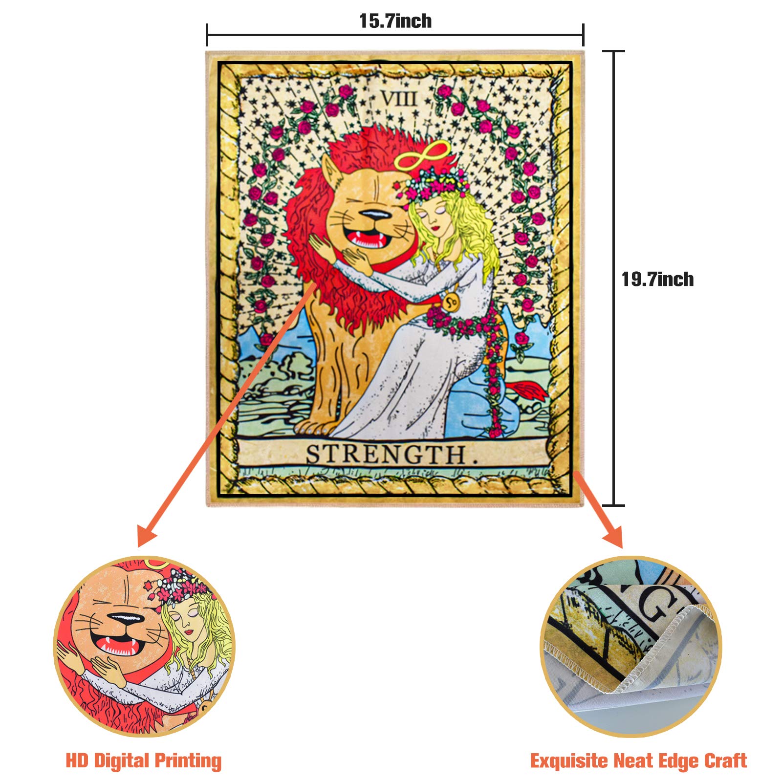 ZeeDix 4 Pcs Tarot Flag Tapestry- Small Tarot Card Europe Mysterious Medieval Tapestry, The Strength, The Sun, The Moon, The Star Astrology Divination Tapestry for Home Room with Seamless Nails