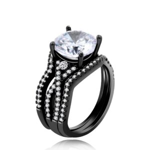 black plated big cubic zirconia white cz infinity bridal rings set 3pcs stack wedding rings for women y1130 (size 6)