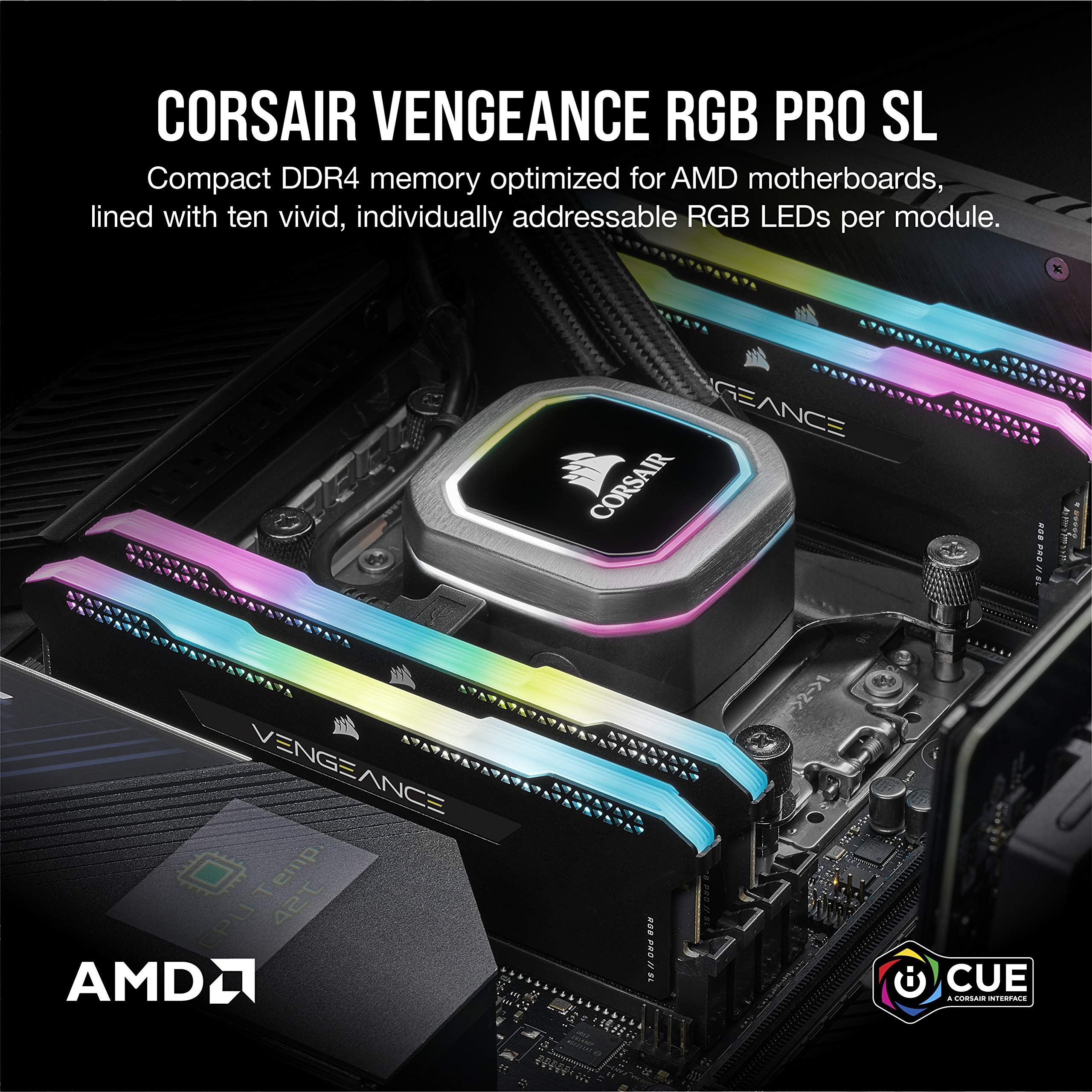 Corsair Vengeance RGB Pro SL 32GB (2x16GB) DDR4 3600 (PC4-28800) C18 1.35V Optimized for AMD Ryzen - Black (CMH32GX4M2Z3600C18)