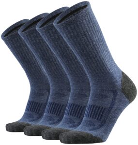 kmm men's merino wool cushion crew socks moisture wicking control medium weight warm for outdoor hiking hike trail cycling(denim l)