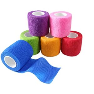 Transun Moo 6 Pack 2" x 5 Yards Self Adhesive Bandage Wrap Breathable Cohesive Vet Wrap for Pets, Elastic Self-Adherent Tape for Sports, Wrist, Ankle (Mixed Colors)