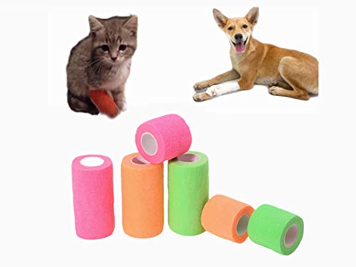 Transun Moo 6 Pack 2" x 5 Yards Self Adhesive Bandage Wrap Breathable Cohesive Vet Wrap for Pets, Elastic Self-Adherent Tape for Sports, Wrist, Ankle (Mixed Colors)