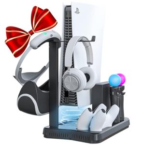 skywin psvr charging display stand - showcase, cool, charge, and display your ps vr - compatible with playstation. ps5 headset stand, fan, controller charger and hub (ps5 vr)