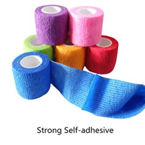 Transun Moo 6 Pack 2" x 5 Yards Self Adhesive Bandage Wrap Breathable Cohesive Vet Wrap for Pets, Elastic Self-Adherent Tape for Sports, Wrist, Ankle (Mixed Colors)