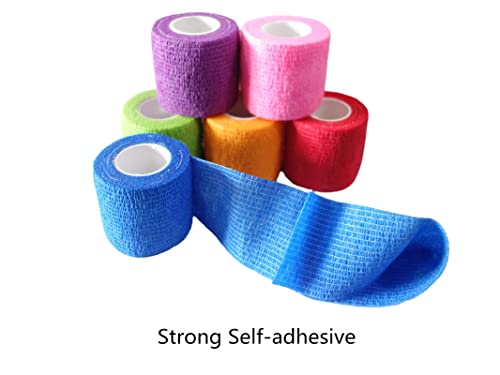 Transun Moo 6 Pack 2" x 5 Yards Self Adhesive Bandage Wrap Breathable Cohesive Vet Wrap for Pets, Elastic Self-Adherent Tape for Sports, Wrist, Ankle (Mixed Colors)