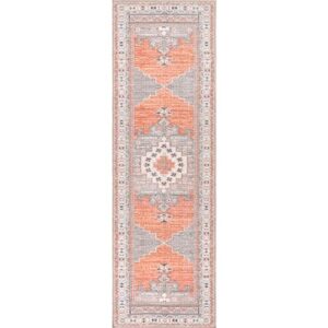 nuLOOM Alicia Machine Washable Medallion Ultra Thin Runner Rug, 2' 6" x 8', Rust