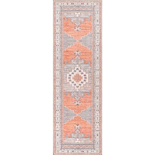 nuLOOM Alicia Machine Washable Medallion Ultra Thin Runner Rug, 2' 6" x 8', Rust