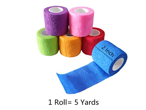 Transun Moo 6 Pack 2" x 5 Yards Self Adhesive Bandage Wrap Breathable Cohesive Vet Wrap for Pets, Elastic Self-Adherent Tape for Sports, Wrist, Ankle (Mixed Colors)