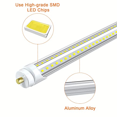 ELEKICO 75w 8ft Led Bulbs, 9500lm 5000k 8' Led Bulbs, V Shaped Clear Cover T8 Led Tube Lights 8ft, T8 Led Bulbs 8 Foot, 8' Led Replacement for T8 T10 T12 F96t12 Fluorescent Tubes