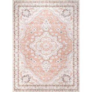 nuLOOM Tracie Machine Washable Floral Medallion Area Rug, 5' x 8', Peach