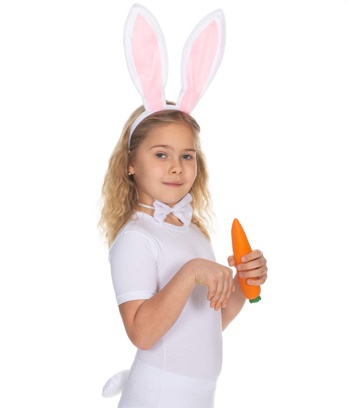 Funcredible White Bunny Ears Headband, Bunny Tail and Bowtie - Bunny Costume Set - Rabbit Costume Cosplay Accessories for Kids and Adult