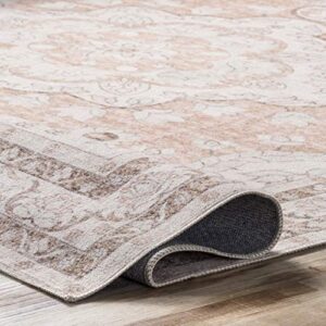 nuLOOM Tracie Machine Washable Floral Medallion Area Rug, 5' x 8', Peach