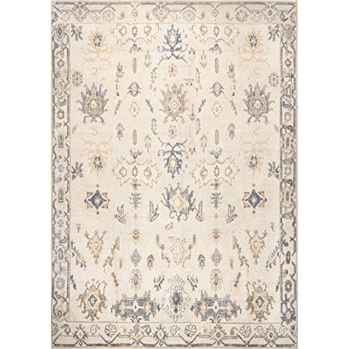 nuLOOM August Tribal Machine Washable Area Rug, 5' x 8', Light Grey, Rectangular, 0.15" Thick