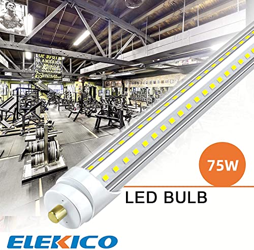 ELEKICO 75w 8ft Led Bulbs, 9500lm 5000k 8' Led Bulbs, V Shaped Clear Cover T8 Led Tube Lights 8ft, T8 Led Bulbs 8 Foot, 8' Led Replacement for T8 T10 T12 F96t12 Fluorescent Tubes