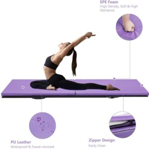 Giantex 6'x 2' Folding Gymnastics Mat, Exercise Mat w/Carrying Handles, Small Size, Easy to Store and Clean, Lightweight Tumbling Mat for Gym, Home (Purple)