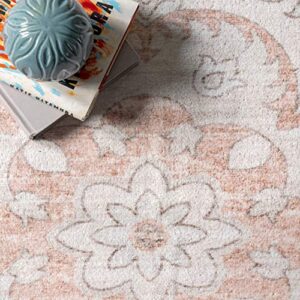 nuLOOM Tracie Machine Washable Floral Medallion Area Rug, 5' x 8', Peach