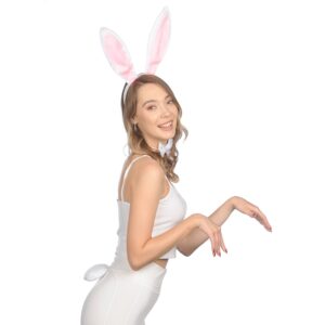 Funcredible White Bunny Ears Headband, Bunny Tail and Bowtie - Bunny Costume Set - Rabbit Costume Cosplay Accessories for Kids and Adult