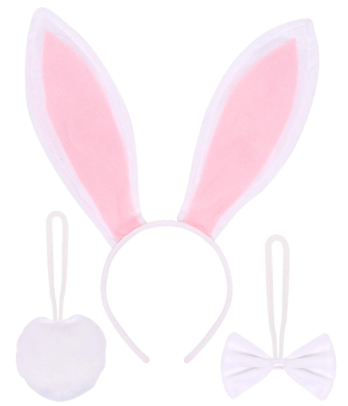 Funcredible White Bunny Ears Headband, Bunny Tail and Bowtie - Bunny Costume Set - Rabbit Costume Cosplay Accessories for Kids and Adult