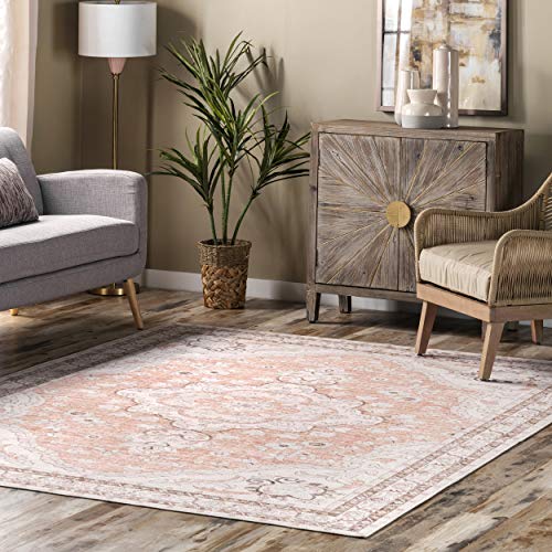 nuLOOM Tracie Machine Washable Floral Medallion Area Rug, 5' x 8', Peach