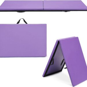 Giantex 6'x 2' Folding Gymnastics Mat, Exercise Mat w/Carrying Handles, Small Size, Easy to Store and Clean, Lightweight Tumbling Mat for Gym, Home (Purple)