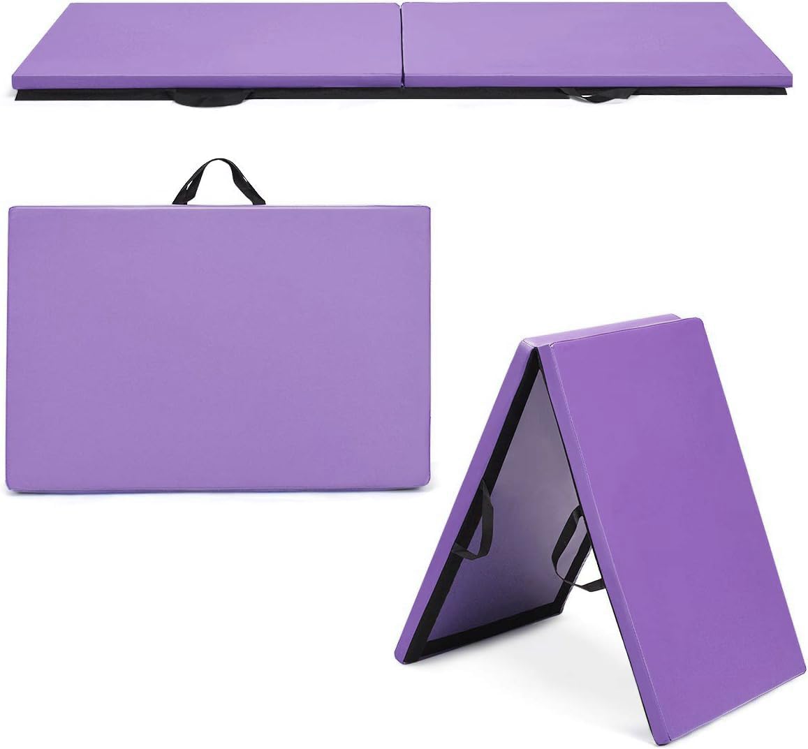 Giantex 6'x 2' Folding Gymnastics Mat, Exercise Mat w/Carrying Handles, Small Size, Easy to Store and Clean, Lightweight Tumbling Mat for Gym, Home (Purple)