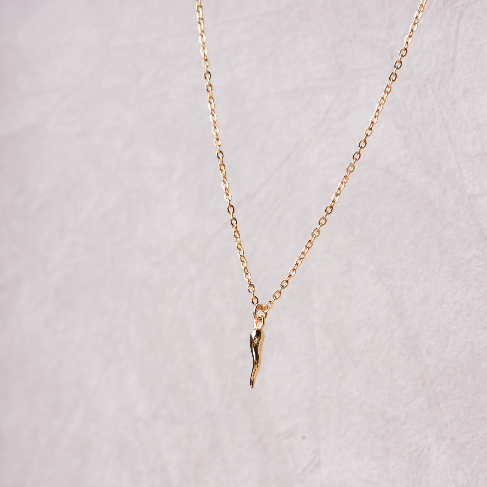 LEMON GRASS Minimalist Dainty Gold Italian Horn Necklace | Sterling Silver Lucky Horn Dainty Protection Necklace Layer Cornicello Jewelry