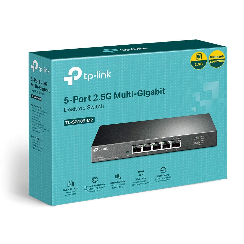 TP-Link Unmanaged 5-Port 2.5G Multi-Gigabit Desktop Switch, 802.3X Flow Control, 802.1p/DSCP QoS, Ideal for Small and Home Office with fanless Design, Metal Casing, Plug and Play (TL-SG105-M2)