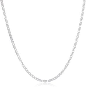 next level jewelry italian box chain sterling silver 1mm, 925 sterling silver box chain necklace women, sterling silver chain women, thin sterling silver necklace chain women girl, 2.5mm,24