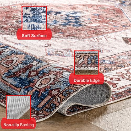 nuLOOM Eliza Machine Washable Traditional Medallion Ultra Thin Area Rug, 5x8, Multi